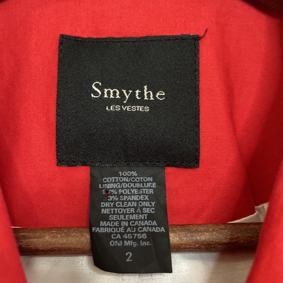 Smythe Jacket Womens 2 Red Cotton Short Trench White Buttons Classic Designer - Picture 14 of 16